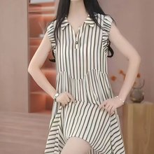 一件代发直播爆款2025夏季新款时尚洋气精致减龄条纹显瘦连衣裙潮