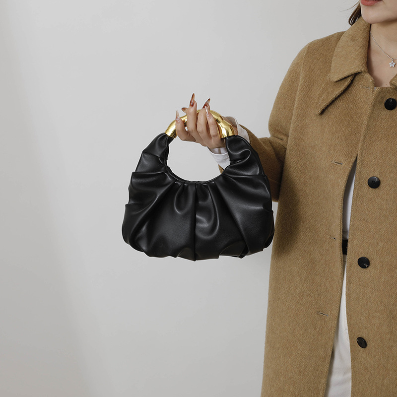 New Arrival Solid Color PU Cloud Bag Trendy Fashion Pleated Niche Design Handbag Elegant Women's Evening Bag - Thumbnail 4