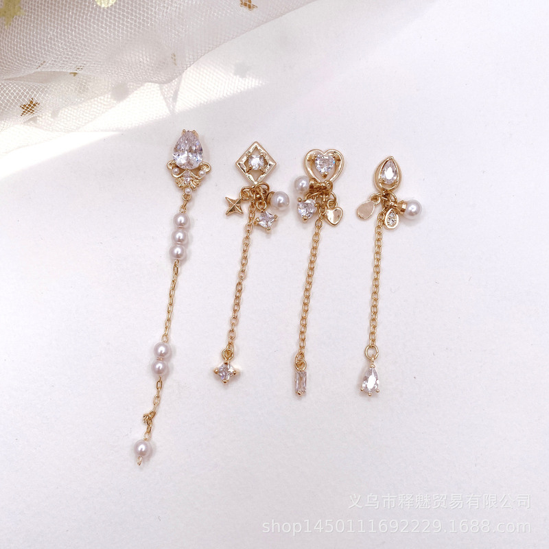 2022 New Large Water Drop Zircon Pearl Zircon Nail Art Jewelry Zircon Love Luxury Tassel Nail Art Jewelry