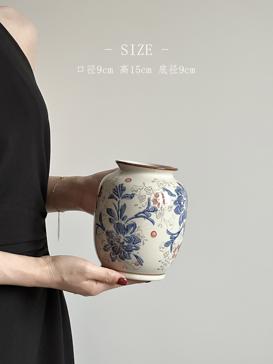 Flor azul porcelana vintage flor de cerámica decoración floral sala de estar vasijas de cerámica decoración de lujo ligera nueva flor china