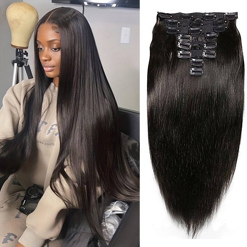 Clip hair straight hair straight clip in human hair 8-piece set real hair Clip hair straight hair straight clip in human hair 8-piece set real hair