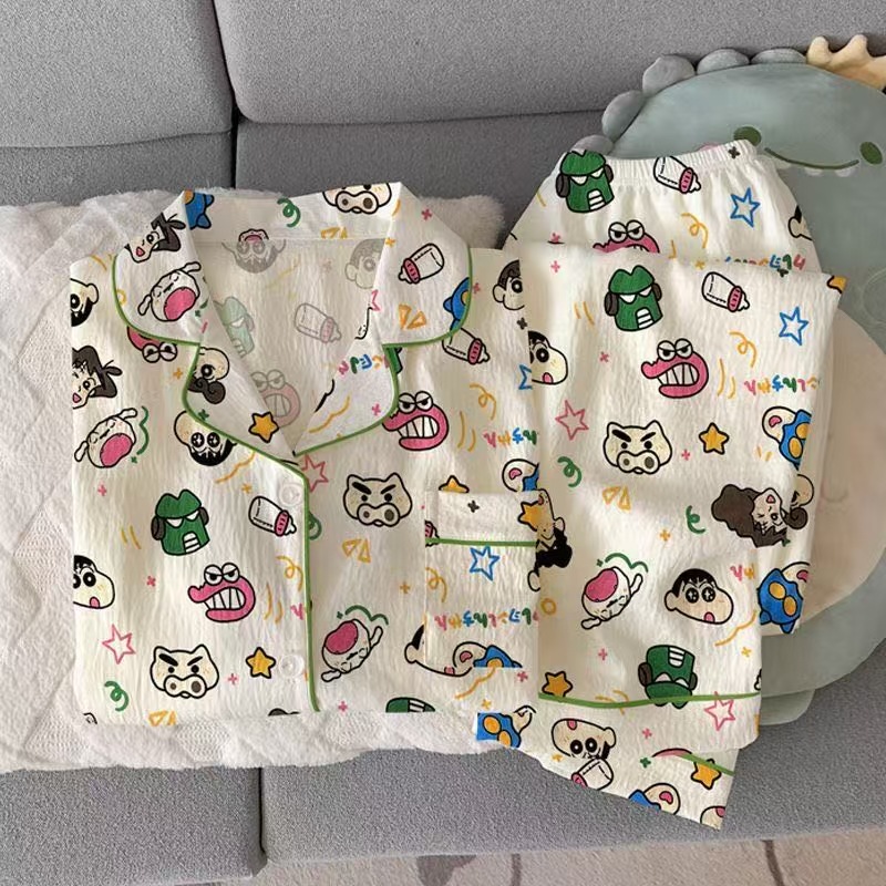 Al por mayor transfronterizo nubes de otoño pijamas de manga larga pantalones cardigans de dibujos animados con solapa linda ropa de hogar