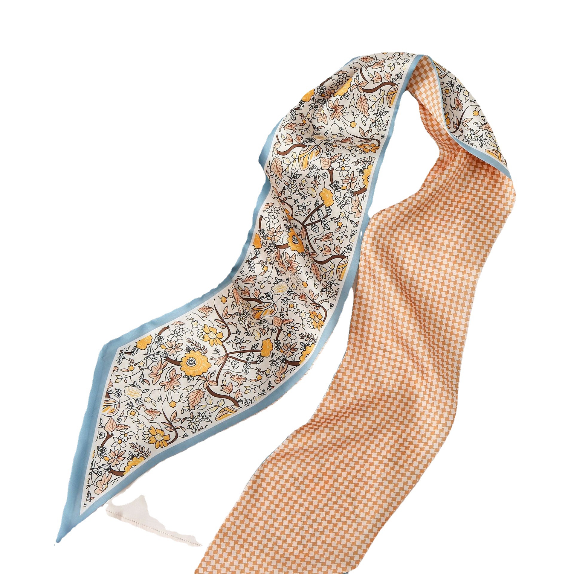 Francés ins primavera y verano delgada y estrecha bufanda de seda larga decoración bufanda puntiaguda Coreana de las mujeres de doble cara cinta banda para el cabello