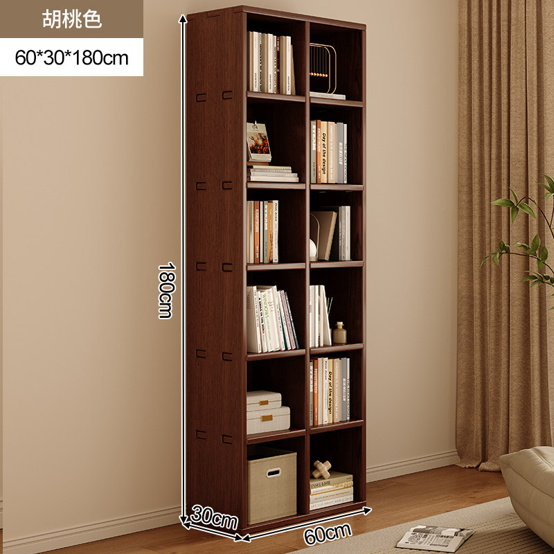 Estante de madera sólida librería de pared completa en la parte superior para la sala de estar color nuez pared completa gabinete de exhibición casero armario de almacenamiento