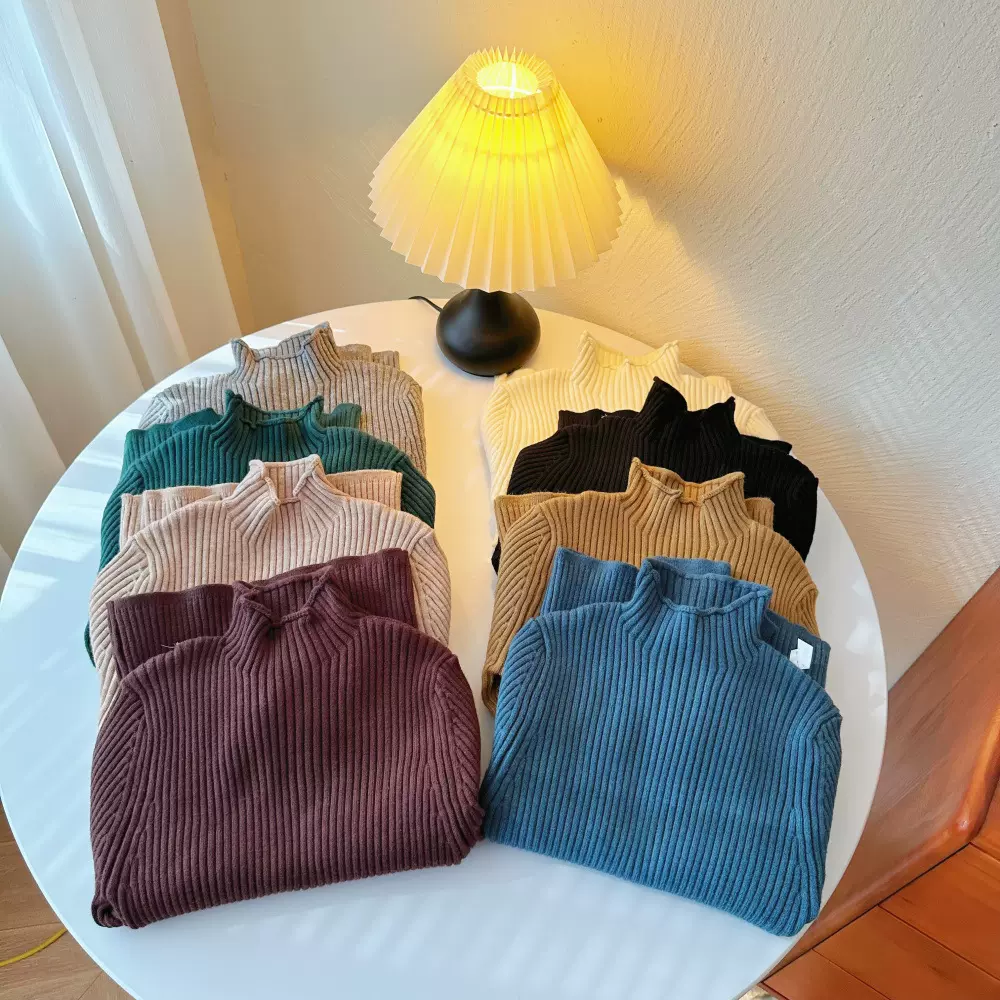 童毛衣2025冬季新款儿童纯色百搭打底毛衣男童女童保暖高领打底