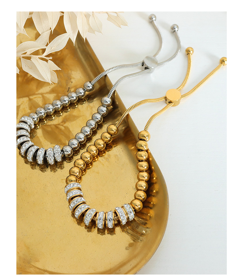 304 Stainless Steel Chain Material 1 Piece Quantity Simple Style Color Block Titanium Steel 18K Gold Plated Rhinestones Bracelets In Bulk