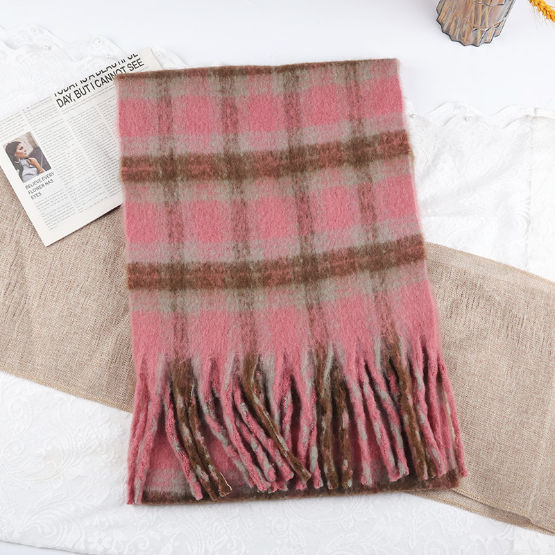 Bellissimo schema di colori ~ Sciarpa artistica in finto cashmere verde per studentesse, sciarpa calda in mohair spesso, scialle lungo_voghion.com