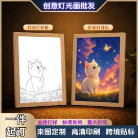 治愈猫咪系列灯光画小夜灯创意相框画摆台两用装饰画抖音跨境新款