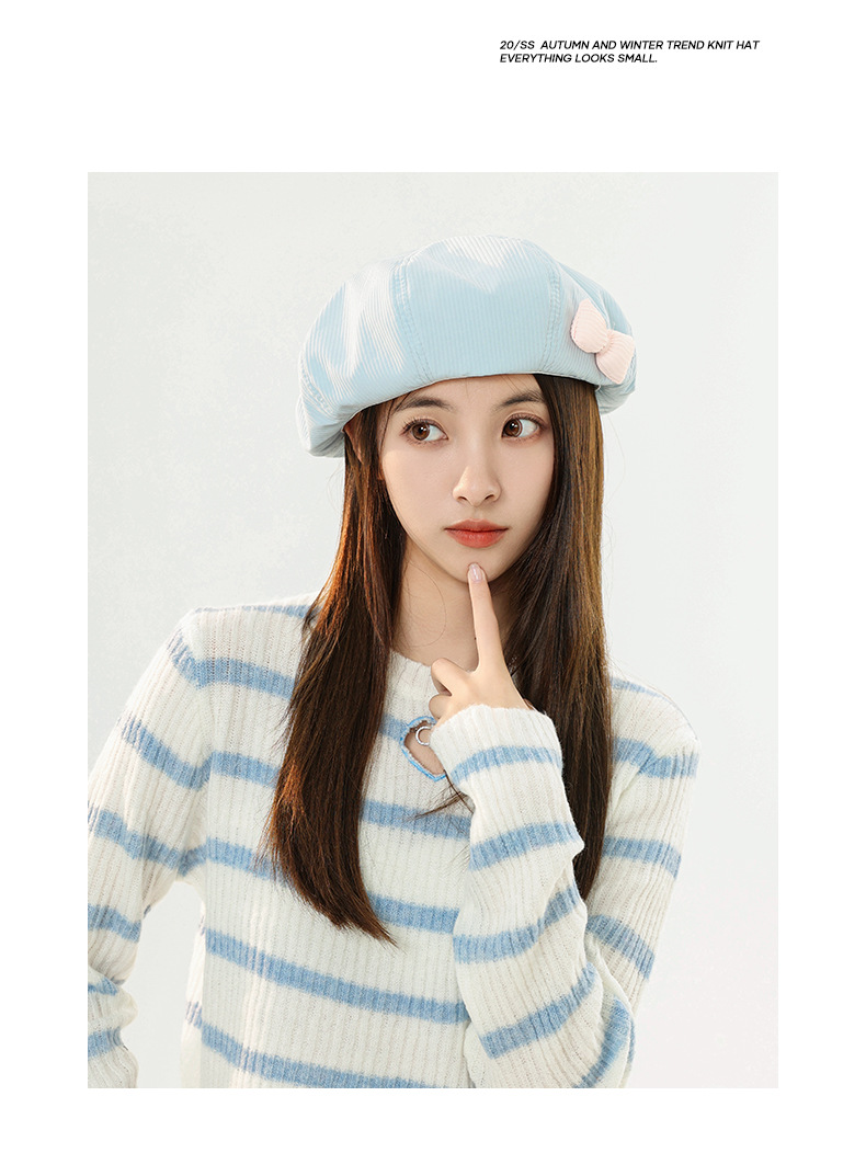 Hat female autumn and winter solid color bow beret parent-child Korean version white sweet bud hat retro painter hat_voghion.com
