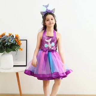 2026新款欧美童装亮片女童连衣裙美人鱼花朵蓬蓬裙加内衬tutu裙子