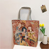 Retro knitted one-shoulder bag, cartoon backpack, capacious shopping bag, with embroidery