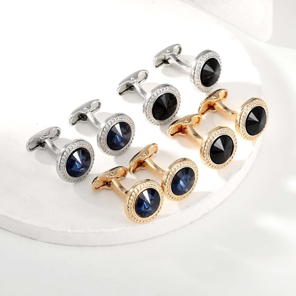 fashion new round gold plated zircon cufflinks men's French shirt business cuff nails cufflinks_voghion.com