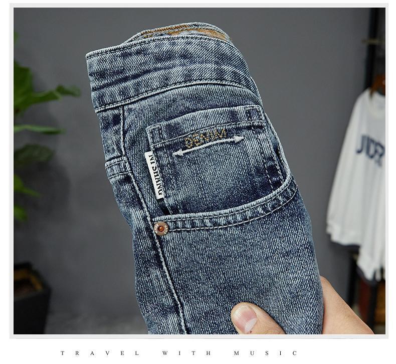 Jeans for men, high-end ruffian handsome, trendy embroidery and printing, elastic slim fit, small straight leg,_voghion.com