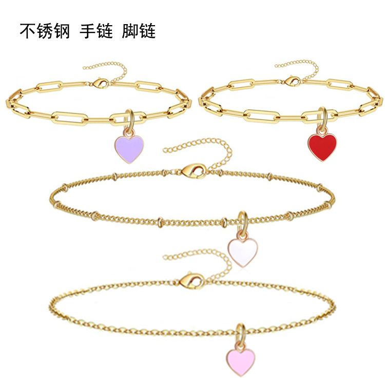 Stainless Steel Bracelet Anklet Oil Dropping Love Bracelet Anklet Heart Shaped Anklet Amazon New Product Stainless Steel Bracelet Anklet Oil Dropping Love Bracelet Anklet Heart Shaped Anklet Amazon New Product