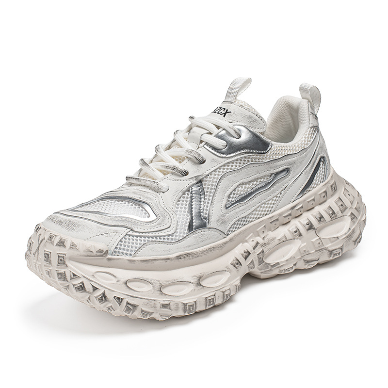 Zapatos de hombre, malla de primavera y verano, transpirable y versátil, deportes juveniles, correr, la parte inferior del neumático aumenta los zapatos casuales de moda de papá negro