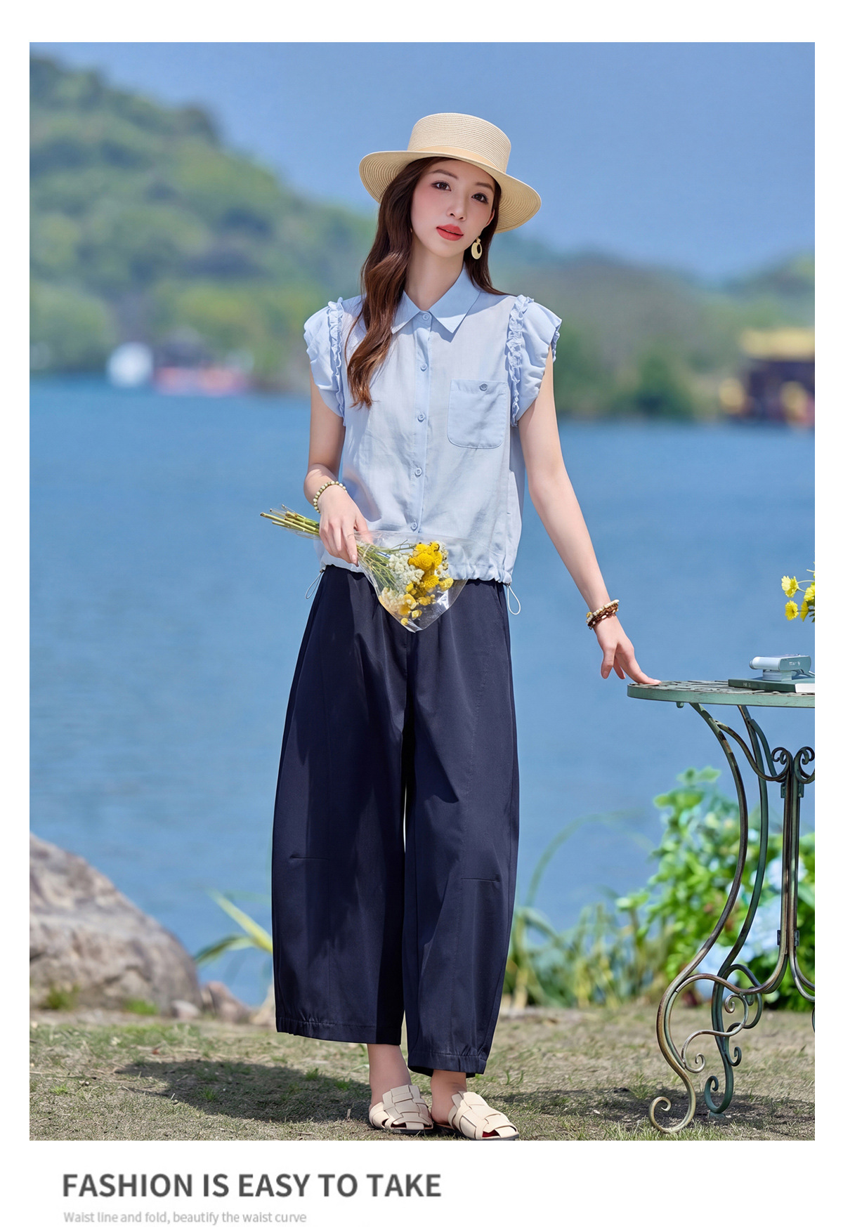 Bộ sơ mi tay dài kết hợp quần ống rộng nữ cao cấp LU9166 — Màu ảnh chi tiết 15