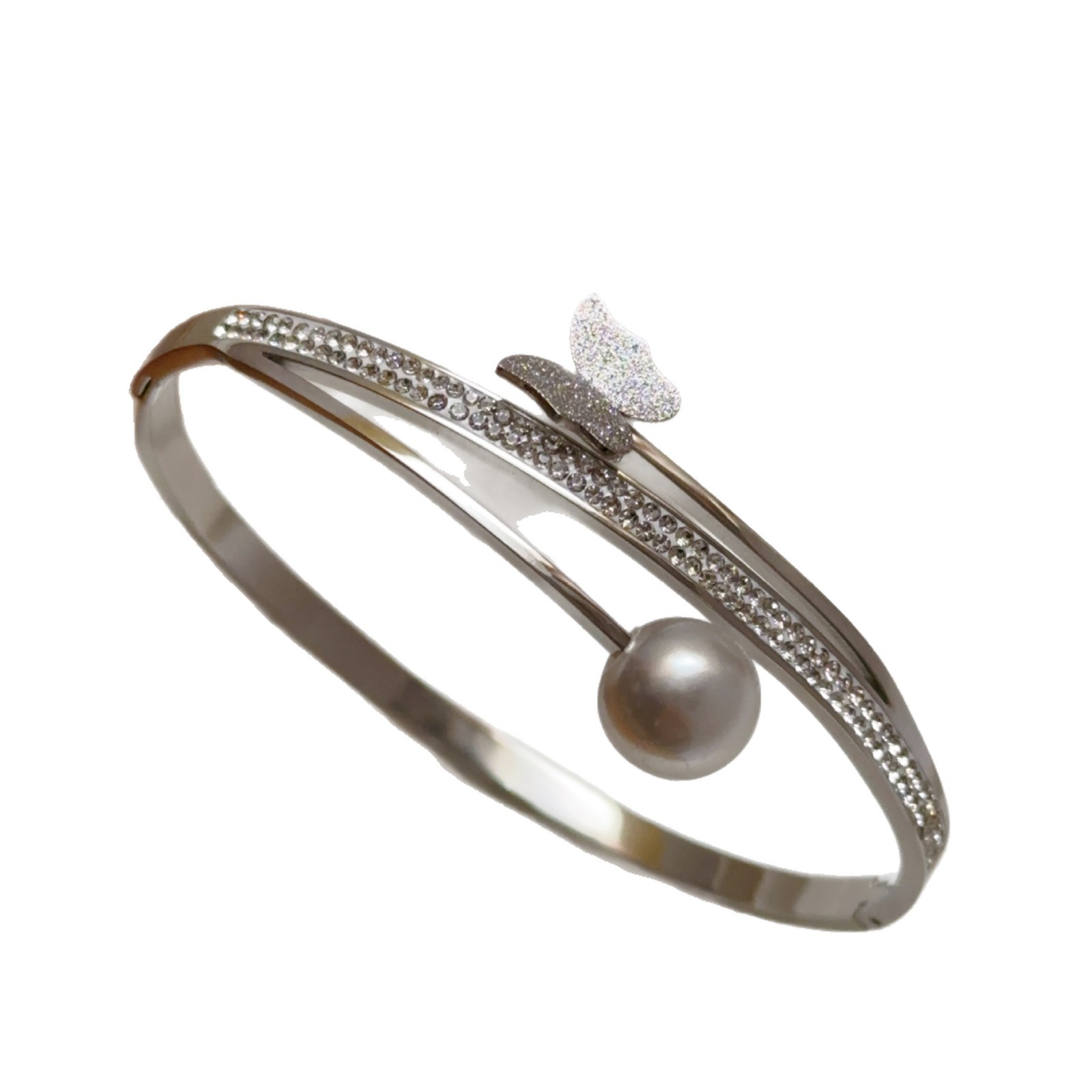 Corea del Sur Dongdaemun ins titanio acero 18k oro mariposa perla diamantes tres aberturas pulsera nicho pulsera de moda mujer