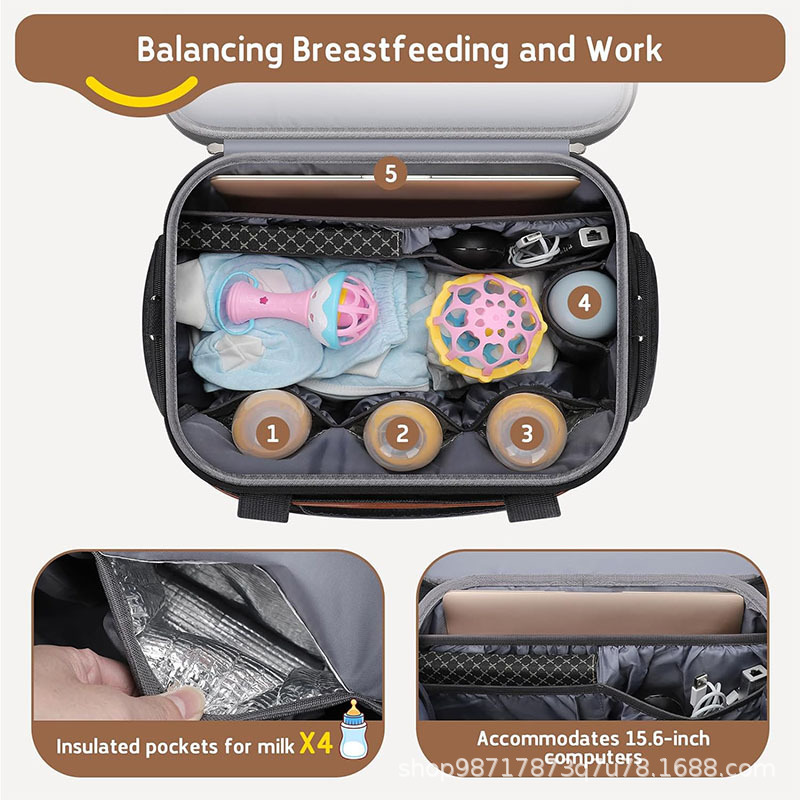 Nuevo bolso de extracción de leche, bolso de pañales, bolso de mano, bolso de trabajo de doble capa, adecuado para madres lactantes.