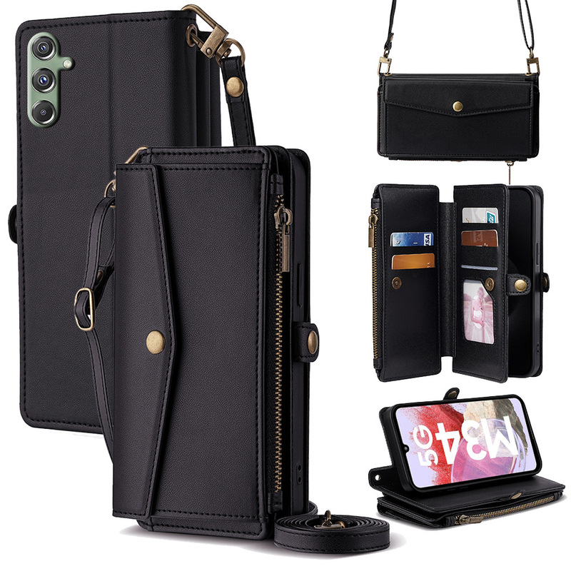 For Samsung coin purse mobile phone leather case M55 5G shoulder strap F14 5G creative M34 5G leather case