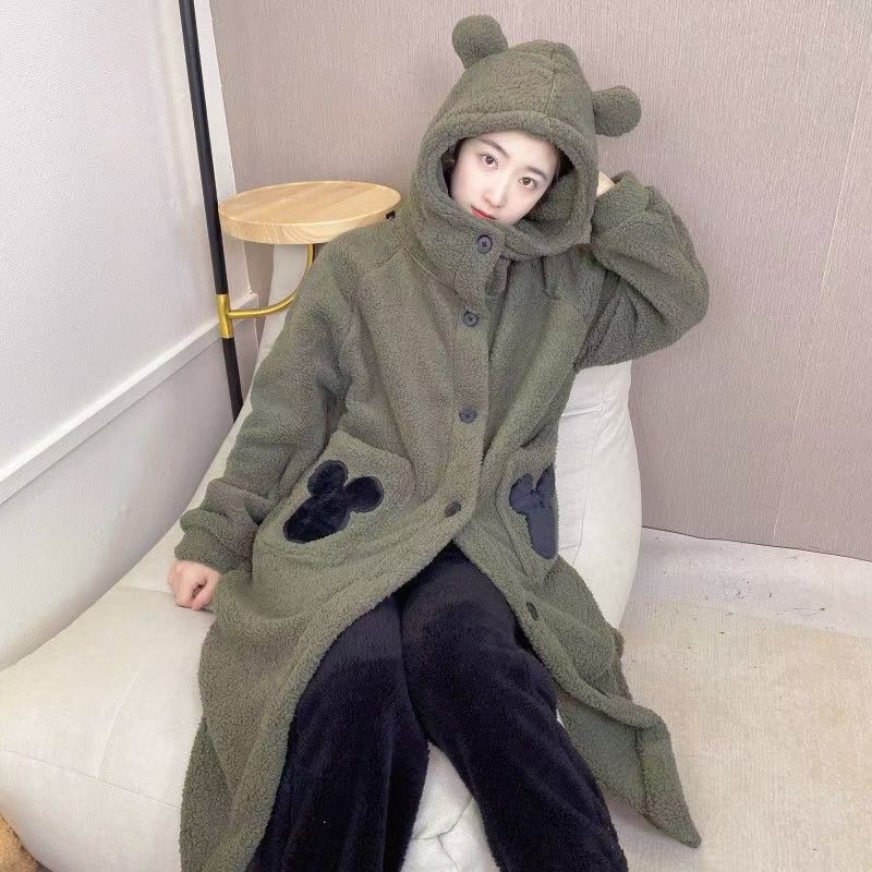 卡皮巴拉  睡袍珊瑚绒冬款睡衣女加厚学生可爱粉猪 大码冬季家居|undefined