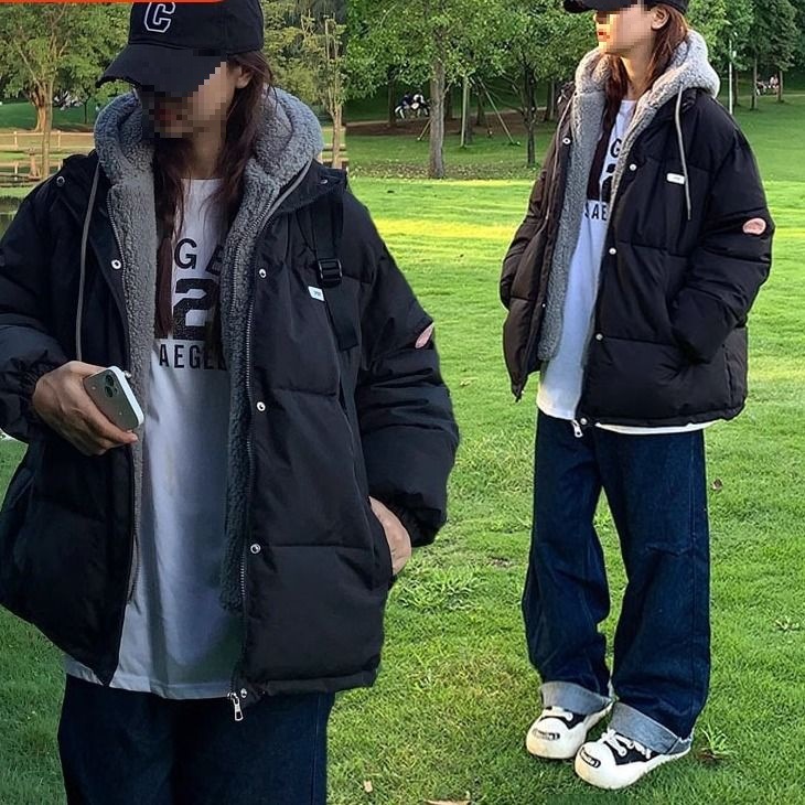 羽绒服假两件棉衣女年新款冬季学生宽松保暖超厚情侣棉袄外套