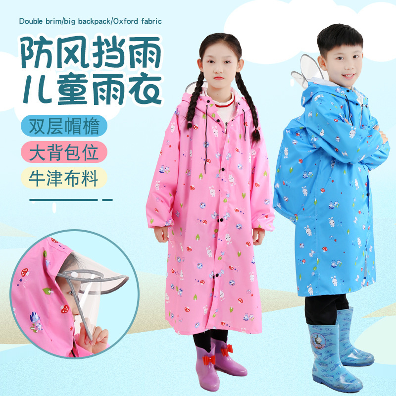 Rainstorm-Proof Children's Raincoat for Older Children and Students, with Backpack Space, Double Brim, One-Piece, for Little Girls, Rain Poncho Protection