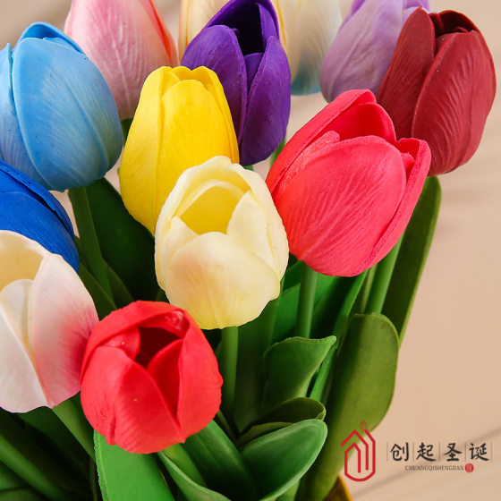 Create tulip artificial flower wedding fake flower bouquet shooting props home living room decoration PU artificial flower batch