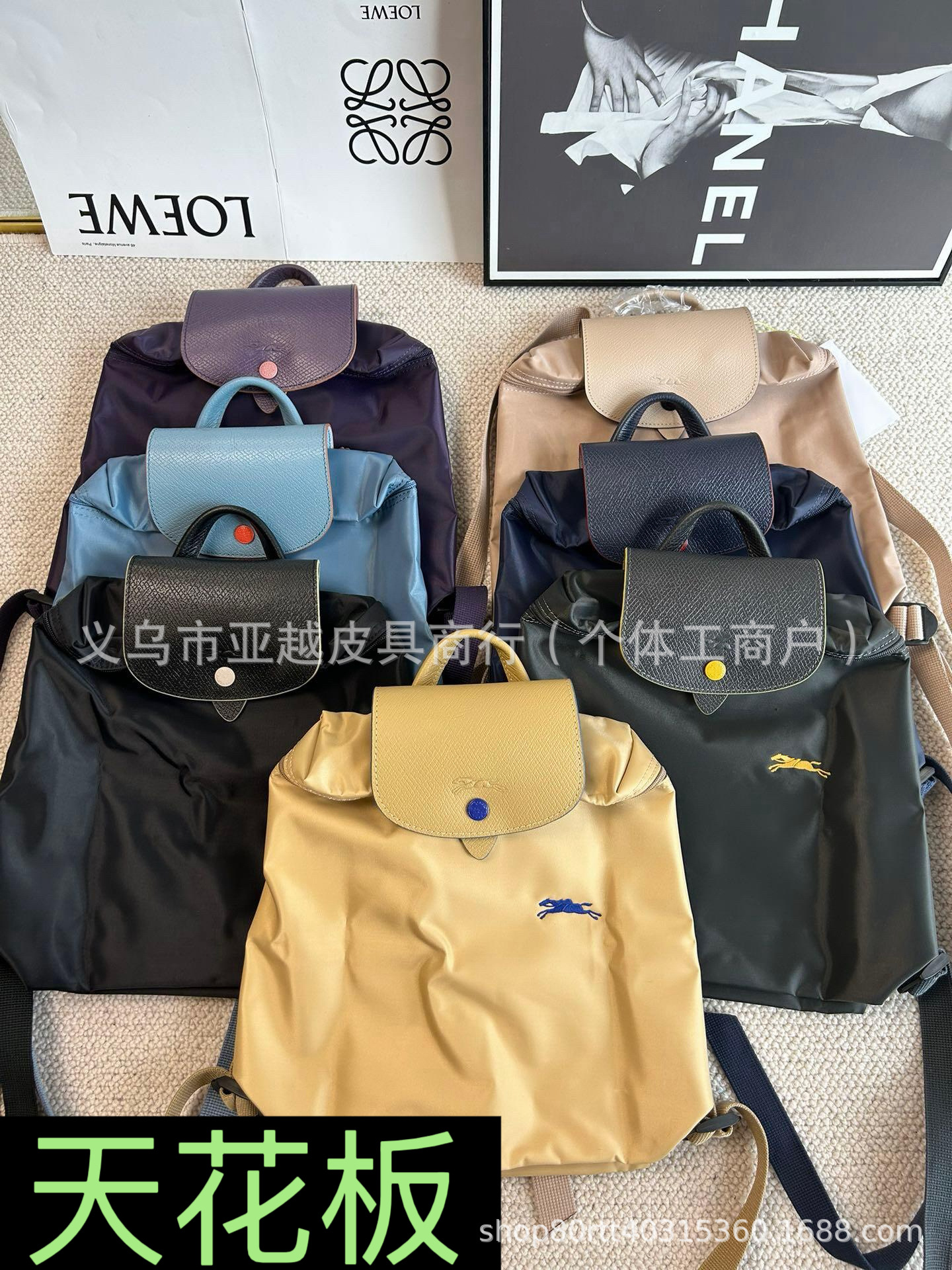 High-quality Longchamp 70th Anniversary Commemorative Backpack, Embroidered Mani Nylon Bag, Foldable Travel Bag, Waterproof