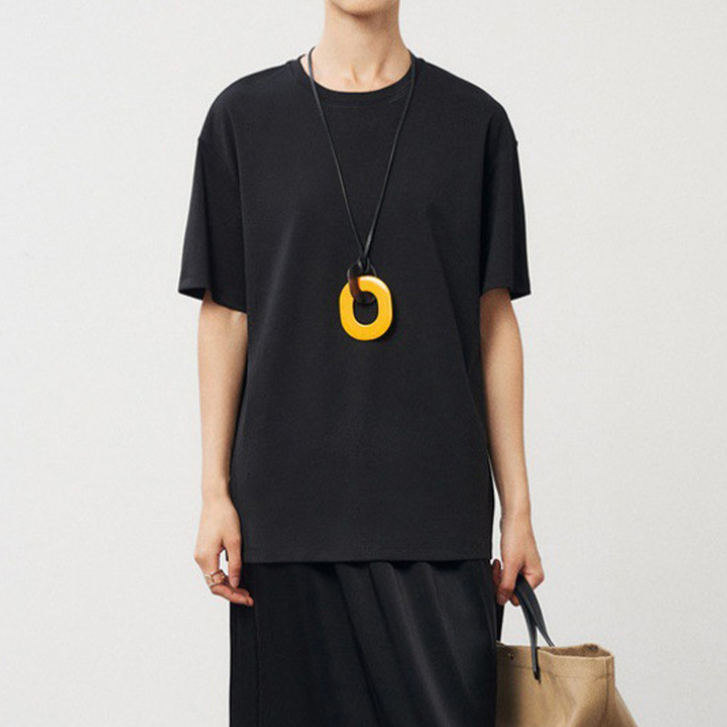 Relaxed Double-sided Combed Mulberry Silk Water Soft Cotton One-piece Profile Short-sleeved T-shirt Women's Top Autumn High-end Sense