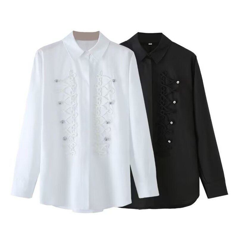 Myst&Za New Summer Women's Clothing French Casual Long-Sleeved Lapel Embossed Fake Button Decorative Shirt 7019310 Myst&Za New Summer Women's Clothing French Casual Long-Sleeved Lapel Embossed Fake Button Decorative Shirt 7019310