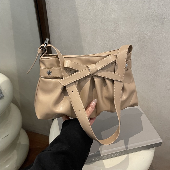 Borsa a spalla francese color crema con fiocco per donna_voghion.com