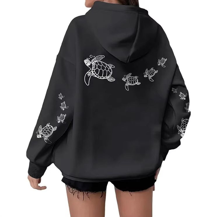 European and American Dark Style Sweatshirts, Unisex Hoodies, Gothic Couple Harajuku Oversized Turtle Family Print Sweatshirt