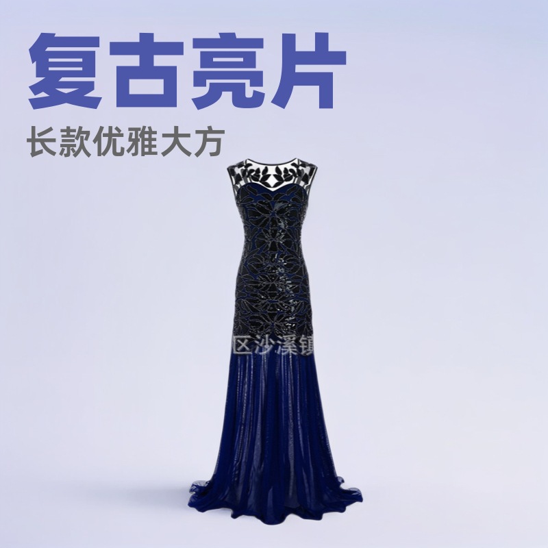 1920 Cross-Border Women's Clothing Amazon Aliexpress Plus Size Prom Dress Retro Sequin Banquet Long Dress