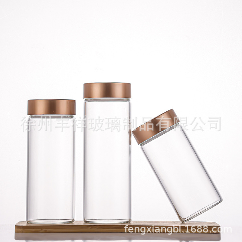 现货供应58mm玫瑰金盖透明密封玻璃管制瓶文玩展示瓶空瓶子批发|undefined