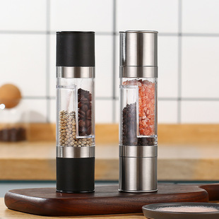 Wholesale Sea Salt Pepper Grinder Double-Head Grinder Manual Household 304 Stainless Steel Glass Seasoning Bottle Customization