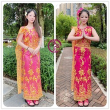 傣族女装孔雀舞蹈服装披肩飘带筒裹裙泰国蕾丝傣多色民族风