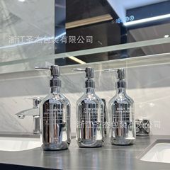 大容量プッシュ式分注ボトル浴室ホテル全メッキケース付き3点セットシャンプー入浴剤交換ボトル