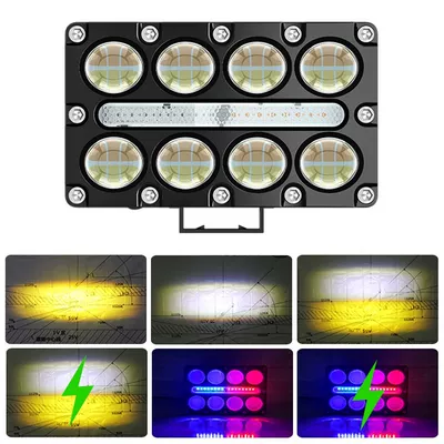 Cross-Border Hot-Selling Car Led Motorcycle headlights, headlights - yellow-light-white-light-yellow-and-white-light-red-and-blue-6-modes-double-row-of-8-beads-with-warning-light