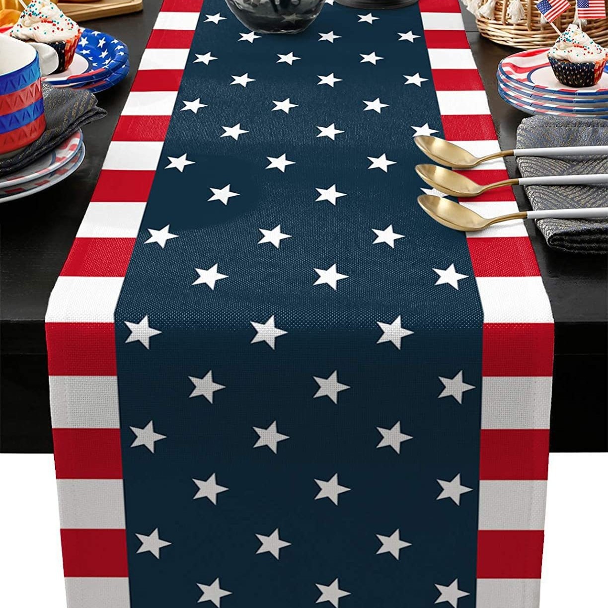 Transfronterizo 2024 Amazon nuevo día independiente pentáculo lino tabla bandera tabla de comedor tabla de té tabla de bandera