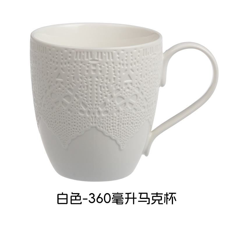 Relieve suave y fácil de limpiar estilo nórdico minimalista elegante romántico encaje cubiertos de cerámica set