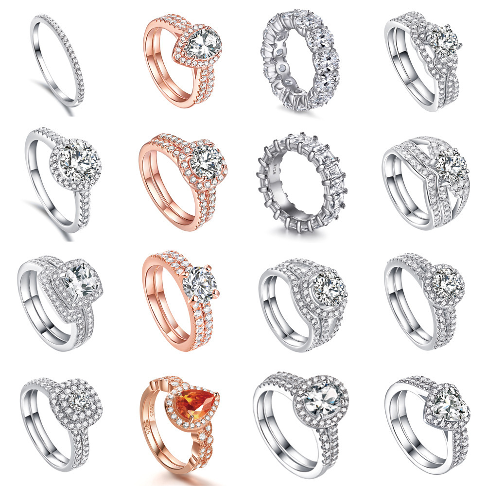 Tonglin europeo y americano nuevo anillo de Plata de Ley 925 anillo de combinación de las mujeres anillo de compromiso de boda anillo de circón al por mayor image 6