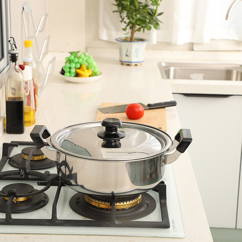 430 thick stainless steel complementary food pot with double bottom, household binaural soup pot, flat hot pot, multi-purpose pot, factory direct sales