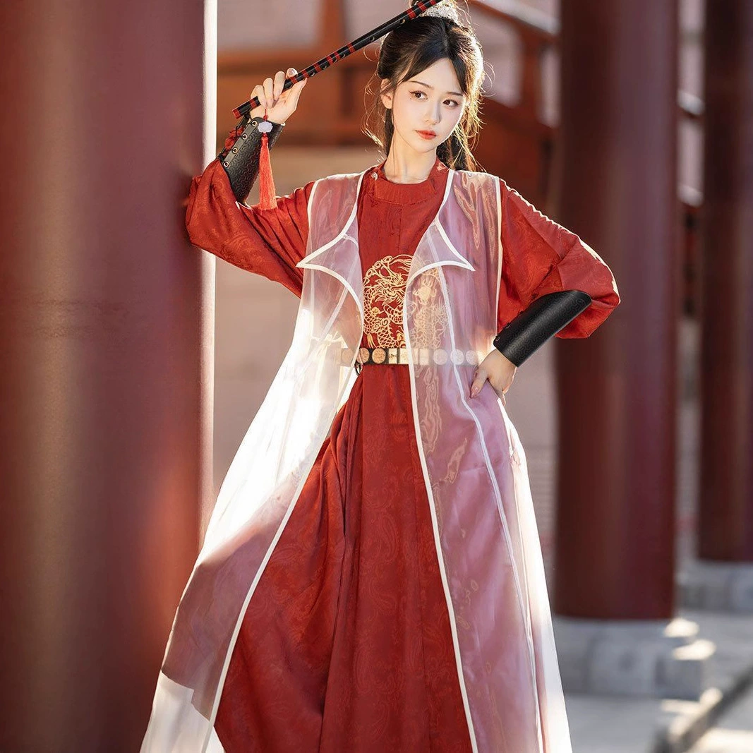 Оригинальный ханфу в стиле унисекс, древний китайский стиль, вышитый халат династии Тан с круглым вырезом, весенне-летний халат с широкими рукавами в стиле древней феи