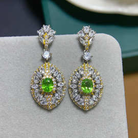 工厂批发爆款天然沙弗莱耳钉S925银镶嵌主石4*5热销欧美一件代发