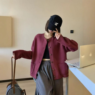 Korean Style 2024 New Fall/Winter fleece-lined Solid Color All-match Fashion Casual Loose Slimming Short Cardigan Jacket Sweater