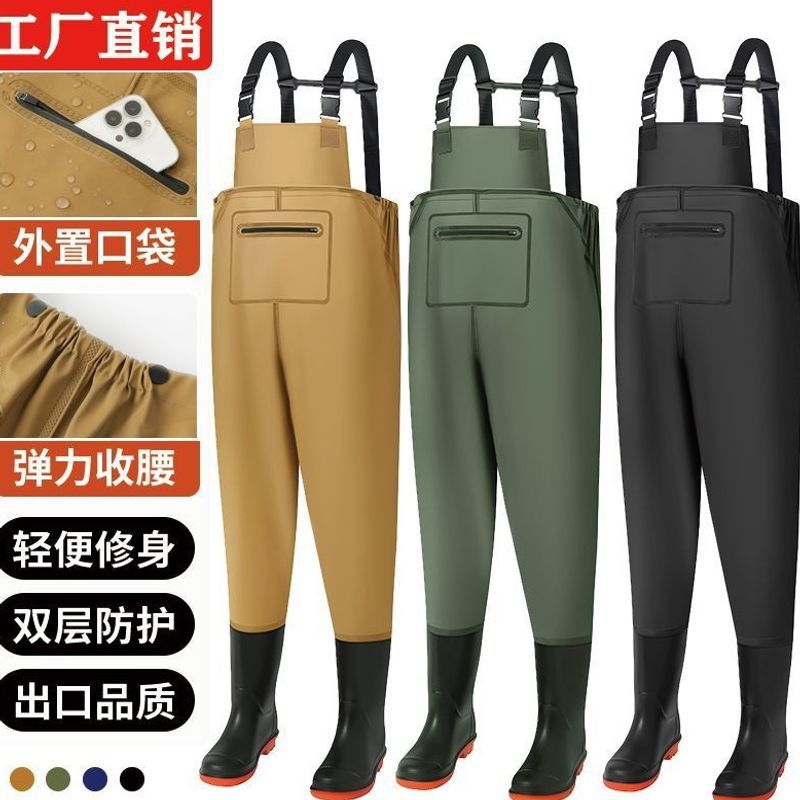 Thickened, one-piece, full-length rain pants with integrated foot covers, new style, warm and frost-resistant, suitable for farming and coastal activities