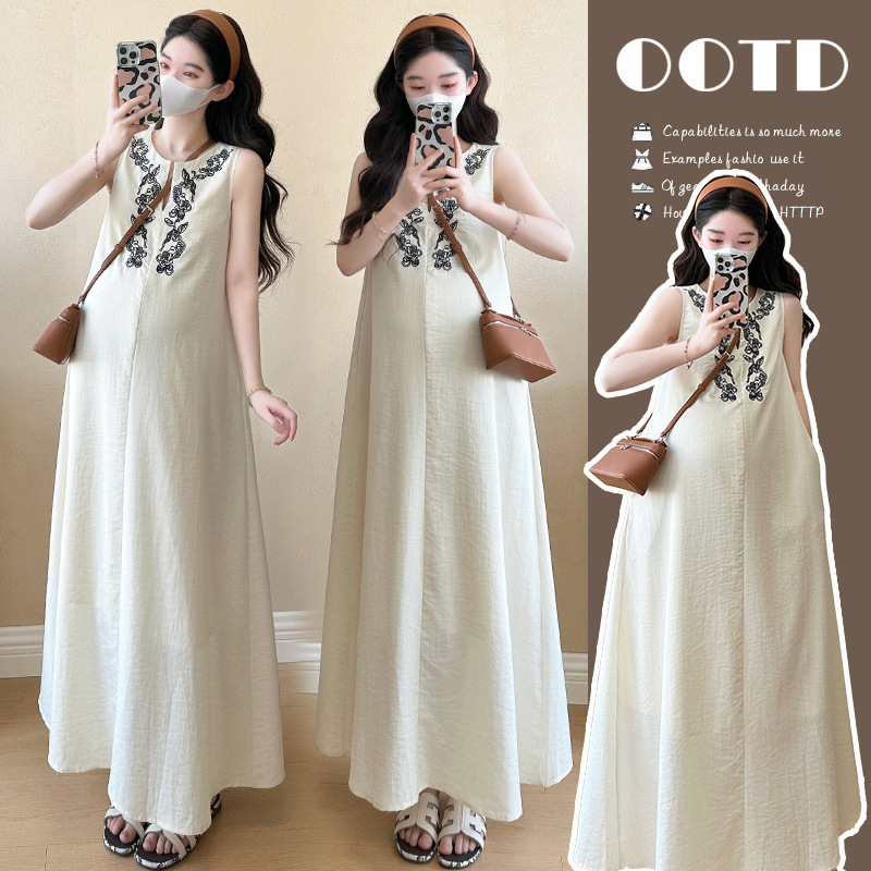 Maternity Dress Summer Dress dress Women's 2025 New Ethnic Style Fashion Pregnant Women's Long Dress Summer Vacation Sleeveless Dress