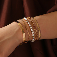 欧美饰品五件套嘻哈古巴手镯套装朋克风金属扭曲绳链女士手链首饰