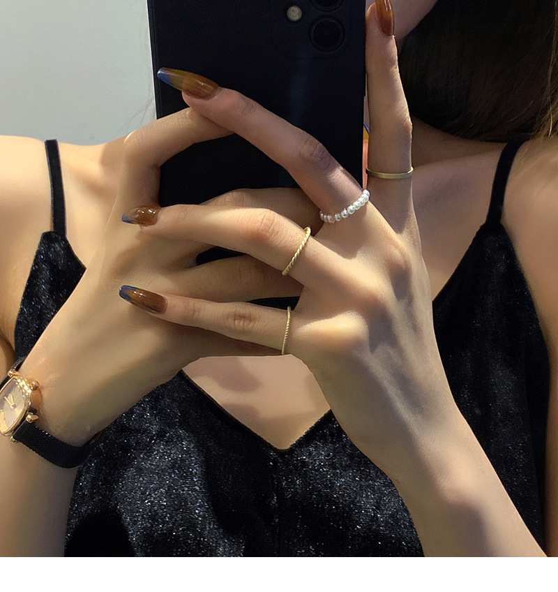 Fashion Solid Color Copper Pearl Plating Rings 1 Set