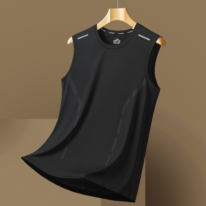 メンズ夏用薄手アイスシルクTシャツベスト アウトドアスポーツベスト ゆったり快適速乾Tシャツベスト|undefined